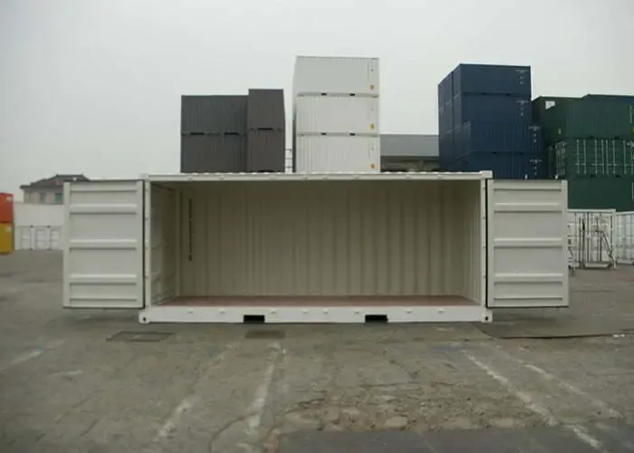 Container with full side opening to facilitate loading of long goods.
