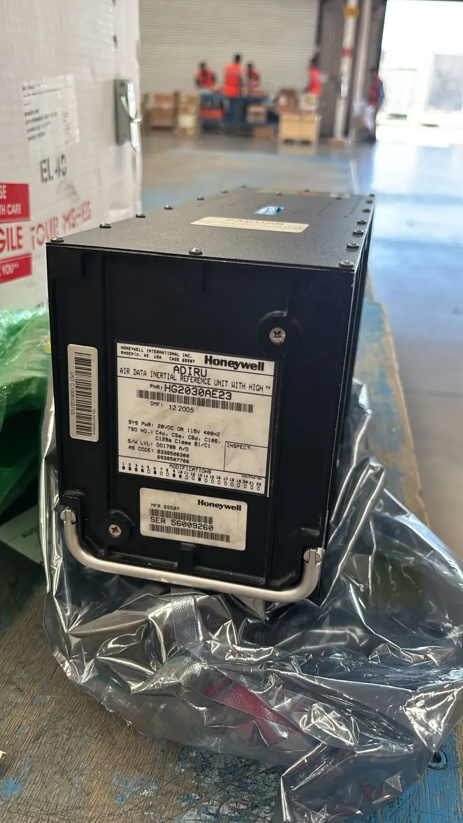 Honeywell ADIRU inertial reference unit protected for high-priority transportation.