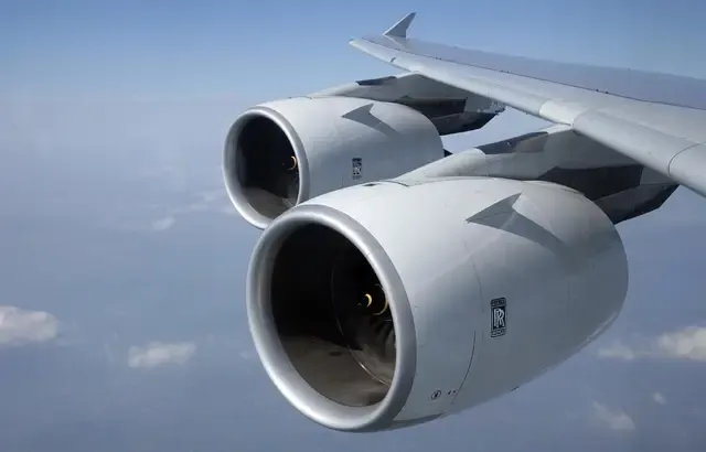 Technical detail of the blades and engineering of an aircraft engine for critical logistics services.