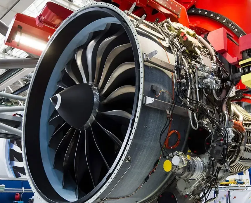 Close-up of a CFM International engine, CFM56 and LEAP series models for maintenance.